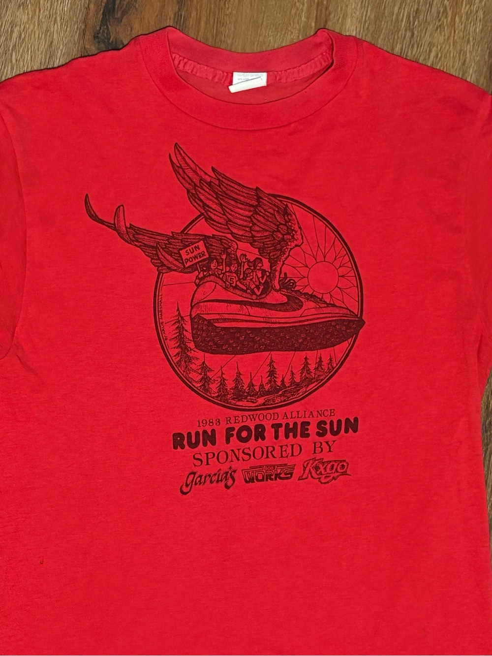 1983 Nike Redwood Run Club Run For The Sun Race T-Shirt, Single Stitch Vintage